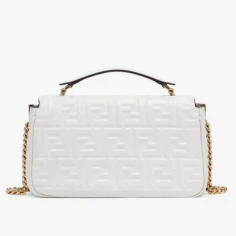 Vintage HOT Baguette Midi Motif Bag In Leather FF Nappa Chain White Fendi 0502